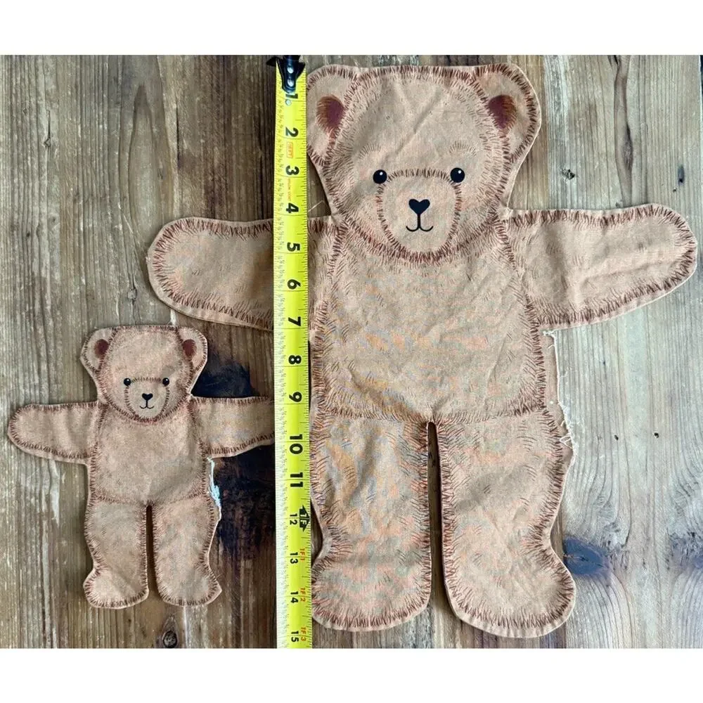 Set of 2 Vintage Cut & Sew Fabric Panels Teddy Bear Pillow Animal Not Stuffed